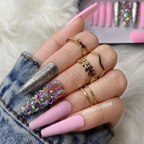 Other - Baby Pink Bow Custom Press On Nails | High Quality Nails | Handmade